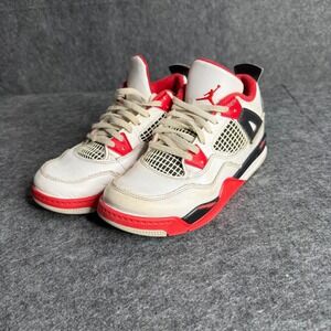 Jordan 4 Retro Fire Red 2020 White Black Kids Sneakers BQ7669-160 Size 2Y